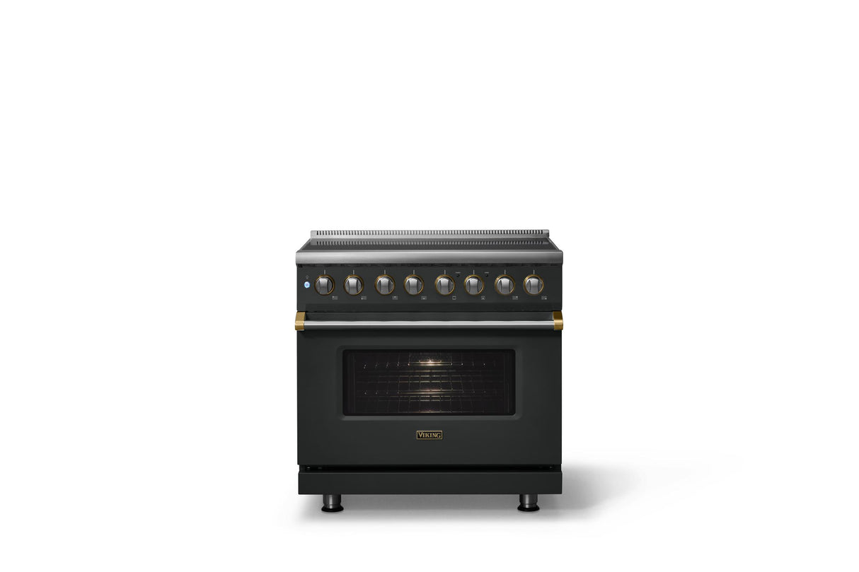 36"W. Induction Range (Finish: Antique Bronze, Trim: Brushed Brass)
