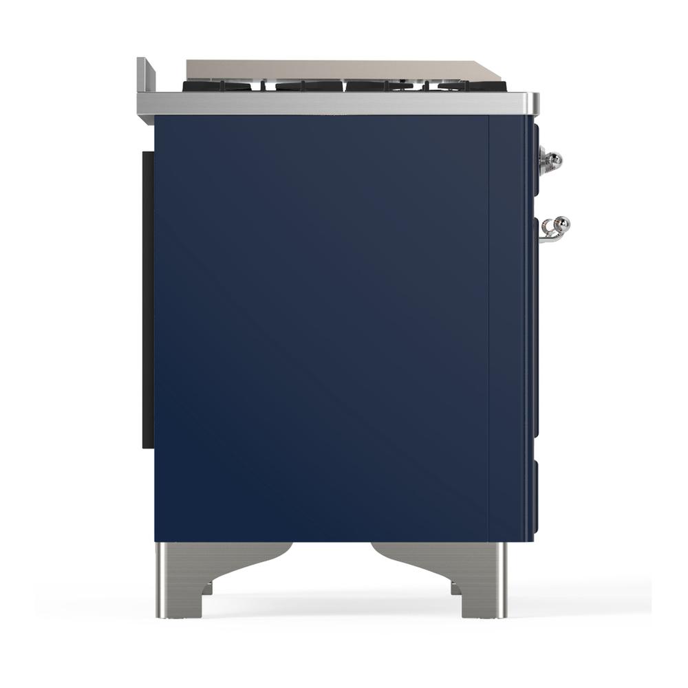 ILVE UM48FQNR3MBC Majestic III 48 inch Dual Fuel Range with 8 Burners and Griddle, Dual Function Burner up to 25,000 BTU (Natural Gas, Solid Door, Midnight Blue, Chrome)
