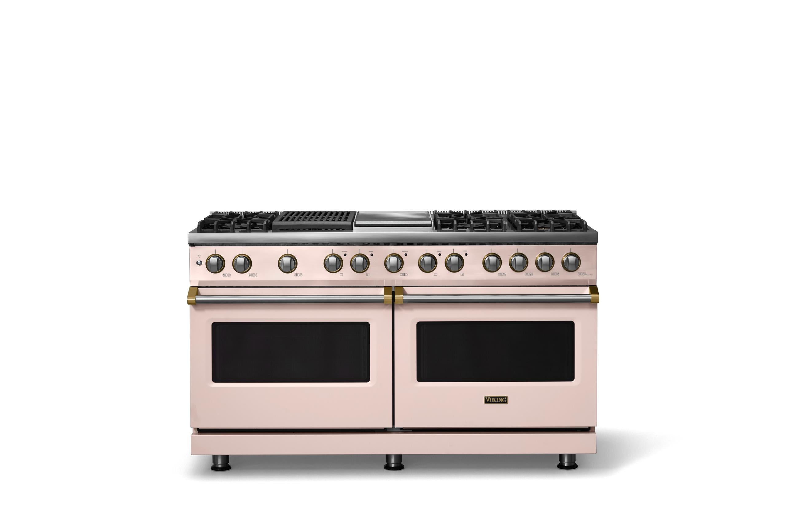 60"W.Dual Fuel Range (Finish: Blush, Trim: Brushed Brass, Fuel: Propane)