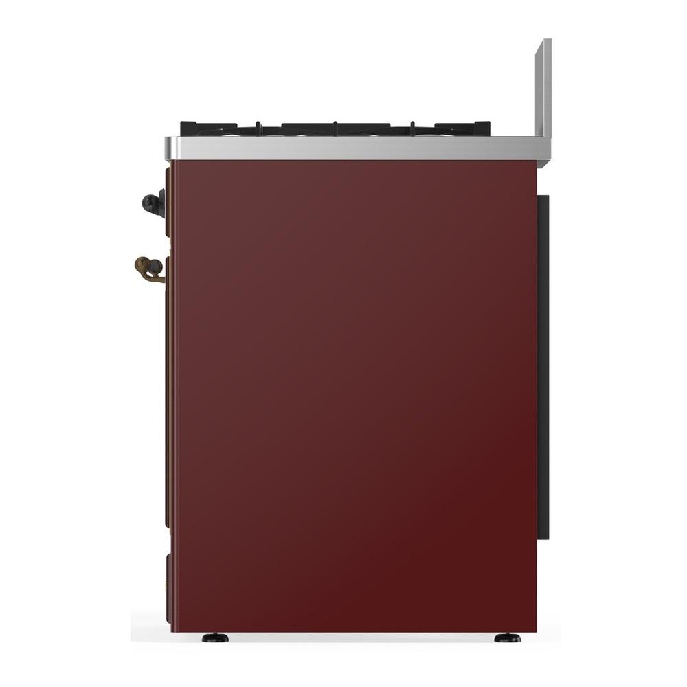 ILVE UM30NR3BUB Majestic III 30 inch Dual Fuel Range with 5 Black Brass Burners, Dual Function Burner up to 25,000 BTU (Natural Gas, Triple Glass Door, Burgundy, Burnished)