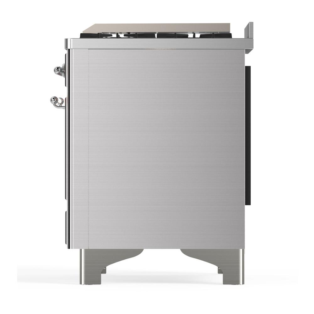 ILVE UM36FQNR3SSC Majestic III 36 inch Dual Fuel Range with 6 Black Brass Burners and Griddle, Dual Function Burner up to 25,000 BTU (Solid Door, Stainless Steel, Chrome, Natural Gas)