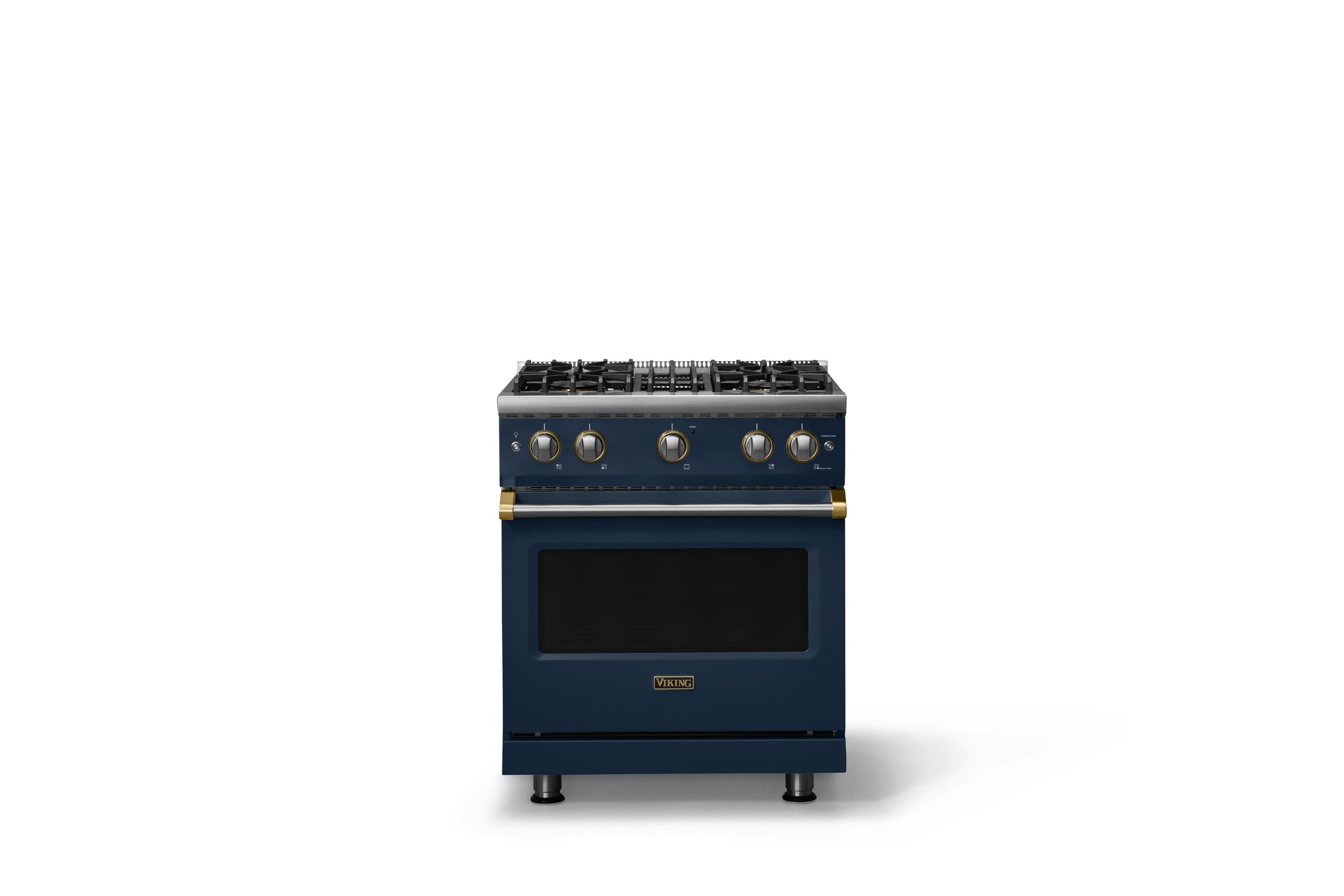 30"W. Sealed Burner Gas Range (Finish: Slate Blue, Trim: Brushed Brass, Fuel: Natural Gas)