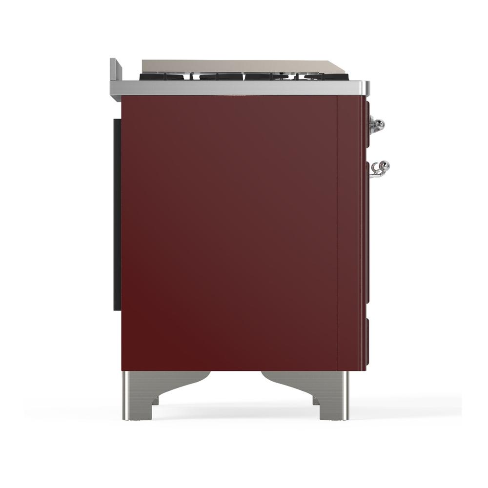 ILVE UM48FSNR3BUCLP Majestic III 48 inch Dual Fuel Range with 5 Black Brass Burners, Griddle and French Top, Dual Function Burner up to 25,000 BTU (Liquid Propane, Triple Glass Door, Burgundy, Chrome)