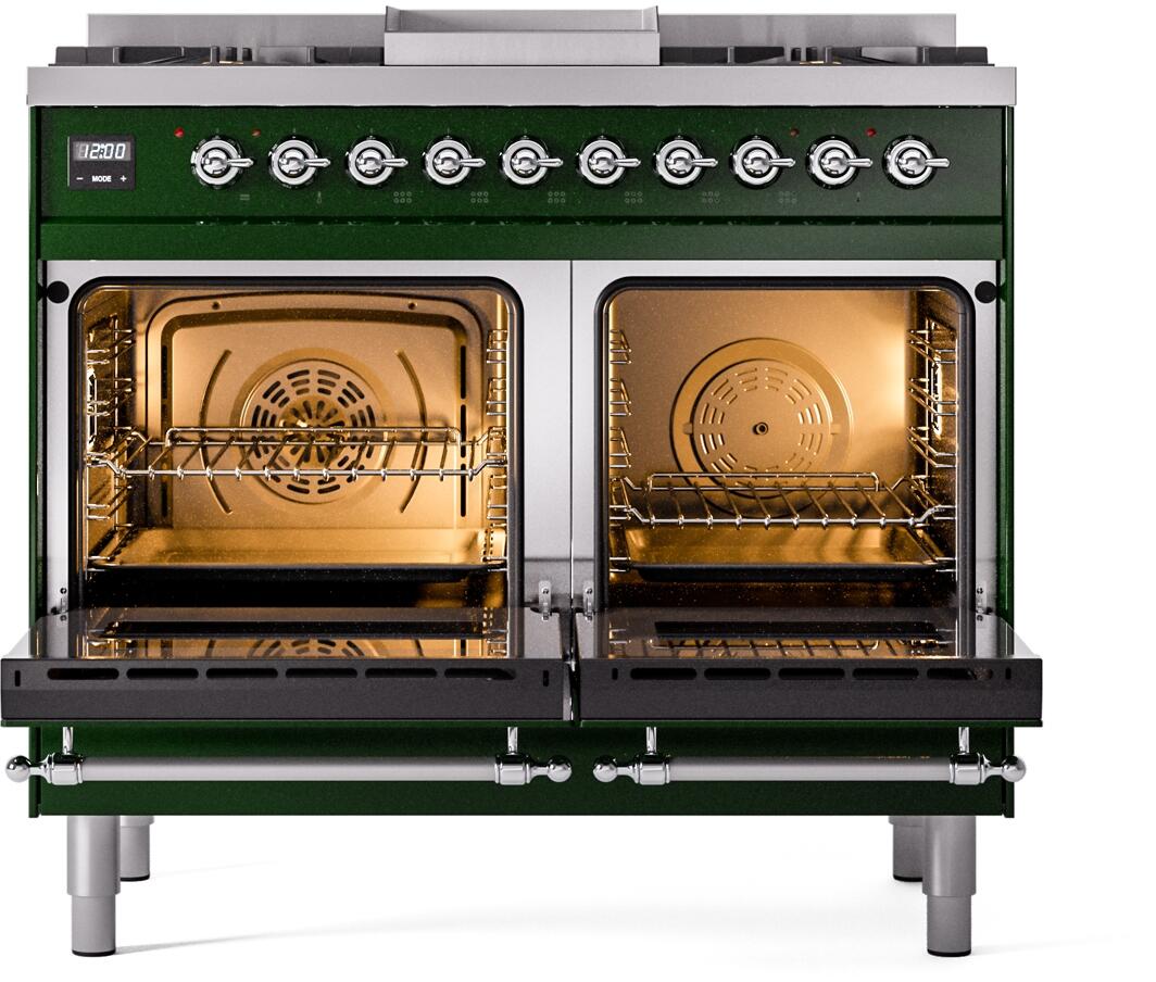Nostalgie II 40 Inch Dual Fuel Liquid Propane Freestanding Range in Emerald Green with Chrome Trim