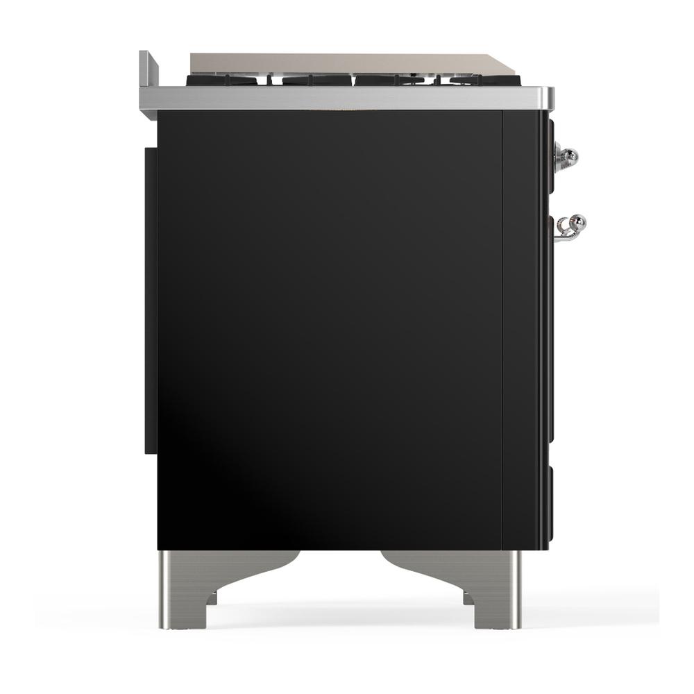 ILVE UMD40FNR3BKCLP Majestic III 40 inch Dual Fuel Range with 6 Burners and Griddle, Dual Function Burner up to 25,000 BTU (Liquid Propane, Triple Glass Door, Glossy Black, Chrome)