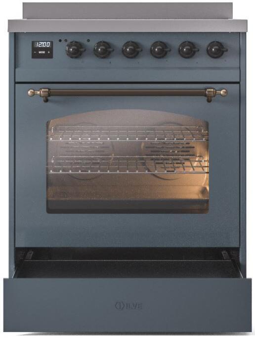 Nostalgie II 30 Inch Electric Freestanding Range in Blue Grey with Bronze Trim