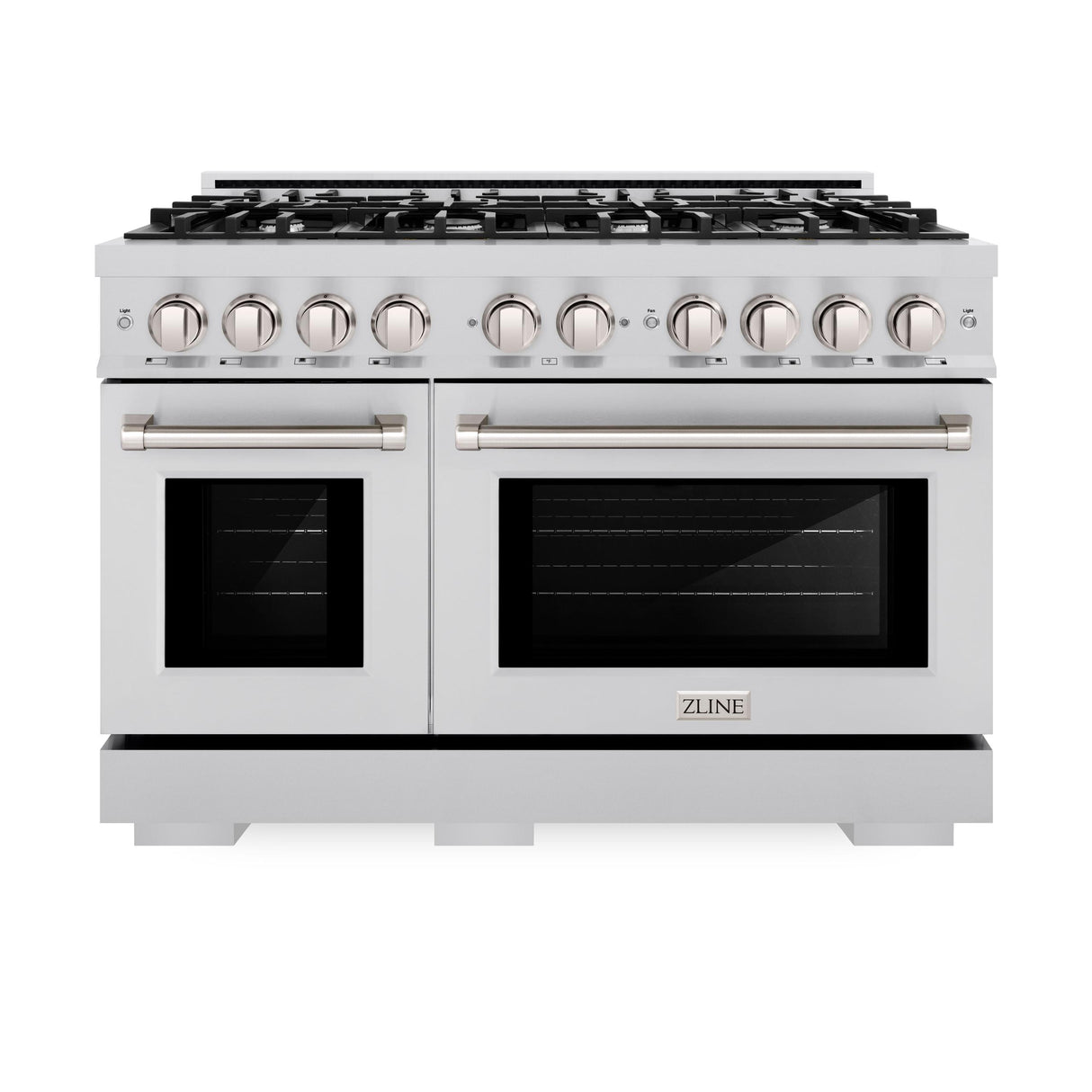 ZLINE 48 in. 6.7 cu. ft. Select Double Oven Dual Fuel Range with 8 Burner Gas Cooktop in DuraSnow' Stainless Steel (HDRS-48)