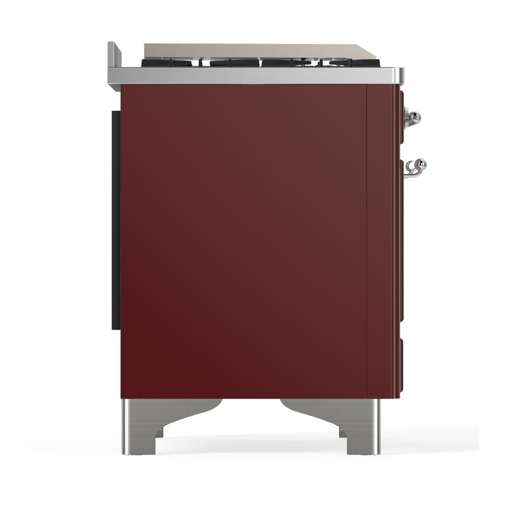ILVE UM60FSQNR3BUCLP Majestic III 60 inch Dual Fuel Range with 7 Burners, Griddle and French Top, Dual Function Burner with up to 25,000 BTU (Liquid Propane, Solid Door, Burgundy, Chrome)