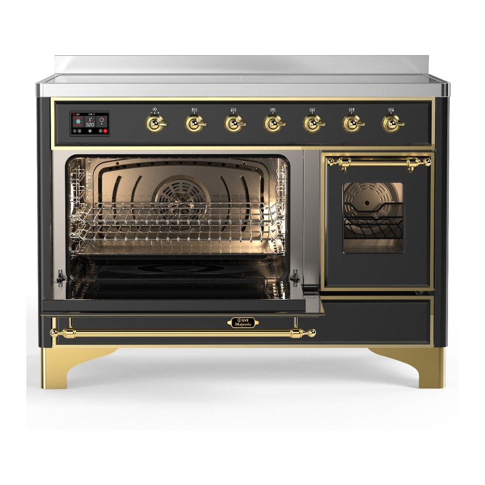 ILVE UMIB48NR3MGG Majestic III 48 inch Induction Range with 6 Elements, 5.02 cu. ft. Total Oven Capacity (Triple Glass Door, Graphite Matte, Brass)