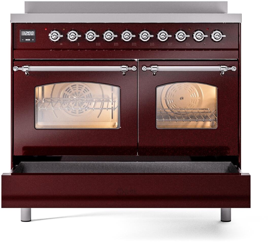 Nostalgie II 40 Inch Electric Freestanding Range in Burgundy with Chrome Trim