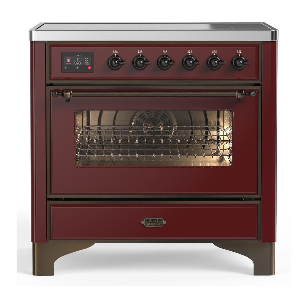 ILVE UMIB36NR3BUB Majestic III 36 inch Induction Range with 6 Elements, 3.5 cu. ft. Total Oven Capacity (Triple Glass Door, Burgundy, Burnished)