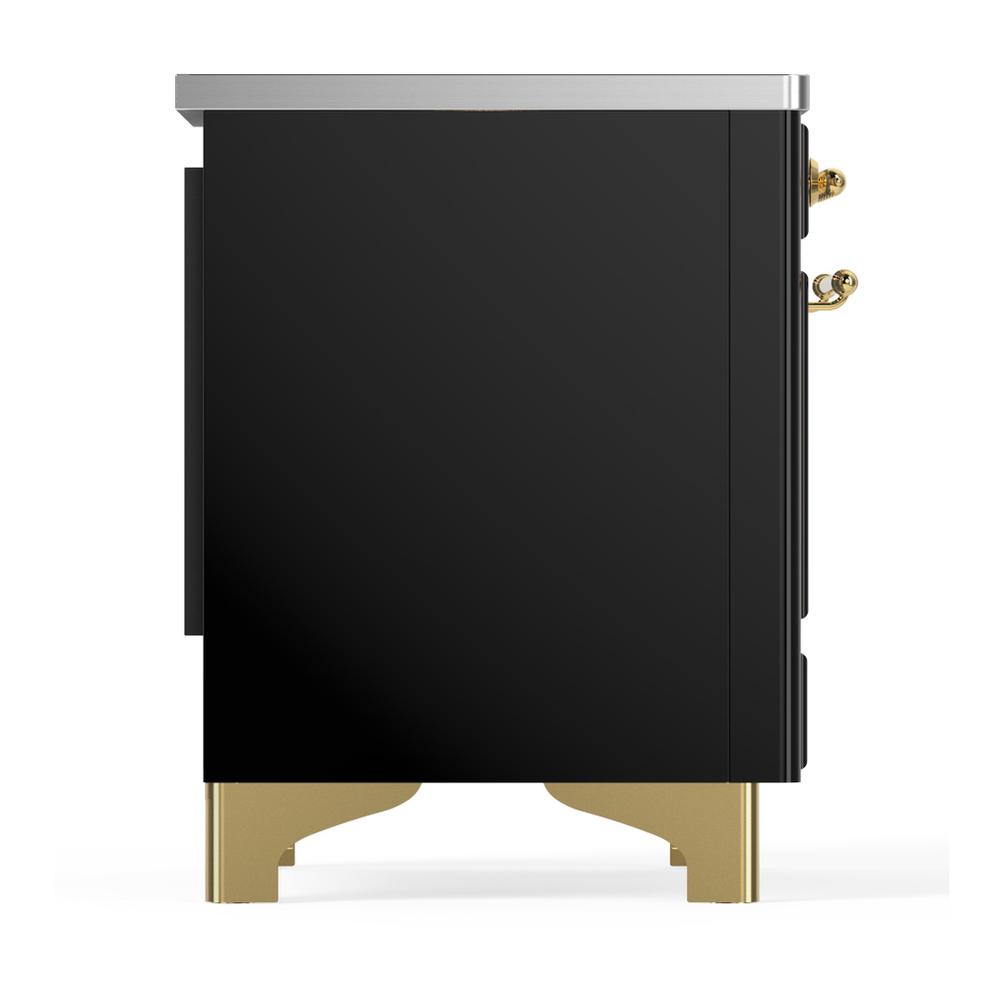 ILVE UMIB36NR3BKG Majestic III 36 inch Induction Range with 6 Elements, 3.5 cu. ft. Total Oven Capacity (Triple Glass Door, Glossy Black, Brass)