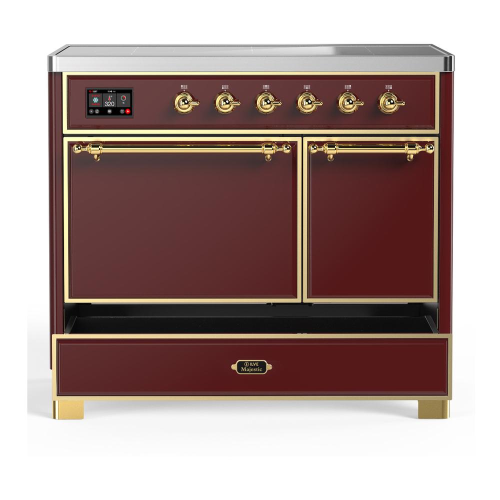 ILVE UMDIB40QNR3BUG Majestic III 40 inch Induction Range with 6 Elements, 3.82 cu. ft. Total Oven Capacity (Solid Door, Burgundy, Brass)