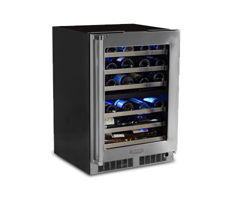 24" High Efficiency Dual Zone Wine Cellar - Stainless Frame, Glass Door With Lock - Integrated Right Hinge