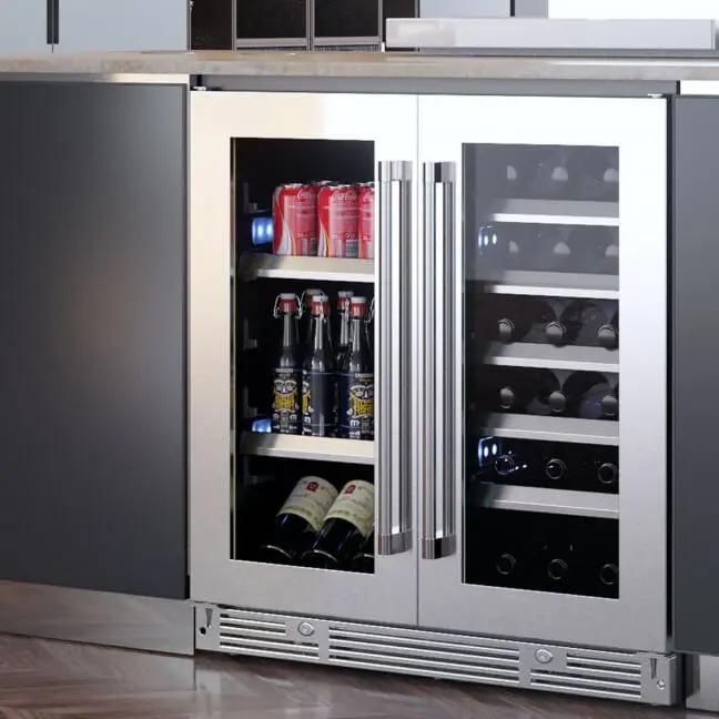 30" Beverage/Wine Double Door Black Glass Finish