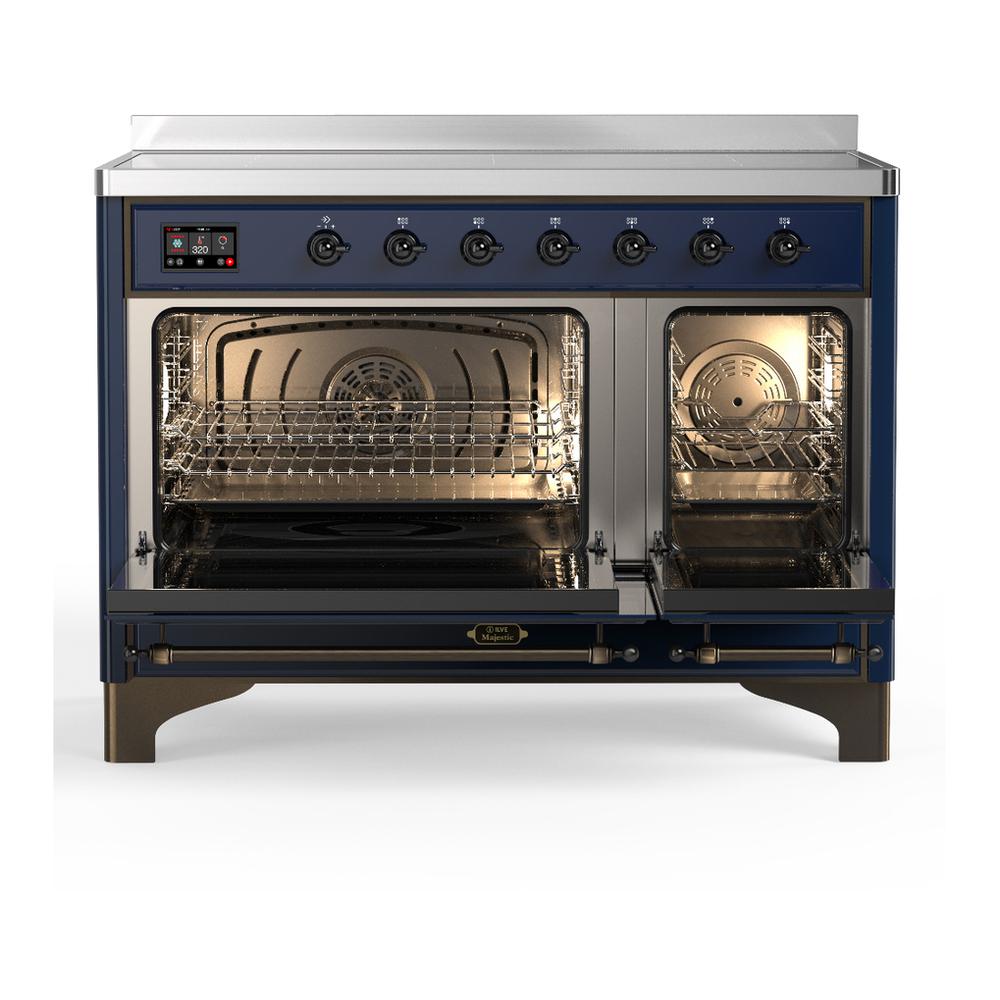 ILVE UMIB48NR3MBB Majestic III 48 inch Induction Range with 6 Elements, 5.02 cu. ft. Total Oven Capacity (Triple Glass Door, Midnight Blue, Burnished)