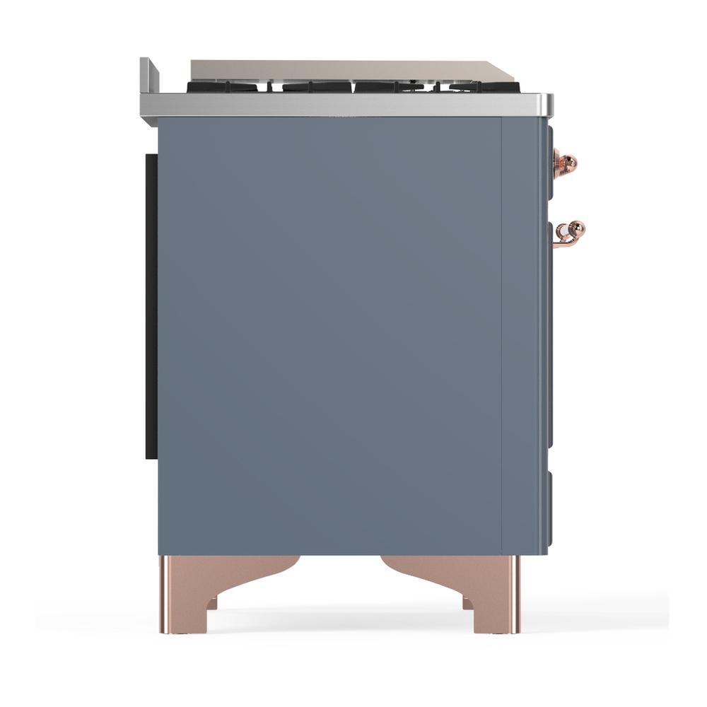 ILVE UM48FSQNR3BGPLP Majestic III 48 inch Dual Fuel Range with 5 Black Brass Burners, Griddle and French Top, Dual Function Burner up to 25,000 BTU (Liquid Propane, Solid Door, Blue Grey, Copper)