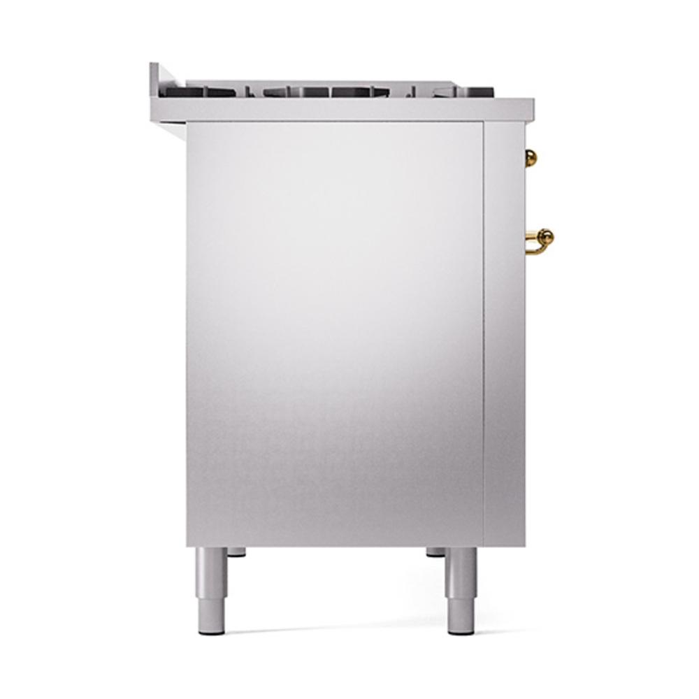 ILVE UN48FQNMPSSGLP Nostalgie II Noblesse 48 inch Dual Fuel Range (8 Sealed Burners + Griddle, Liquid Propane, Solid Door, Stainless Steel, Brass)