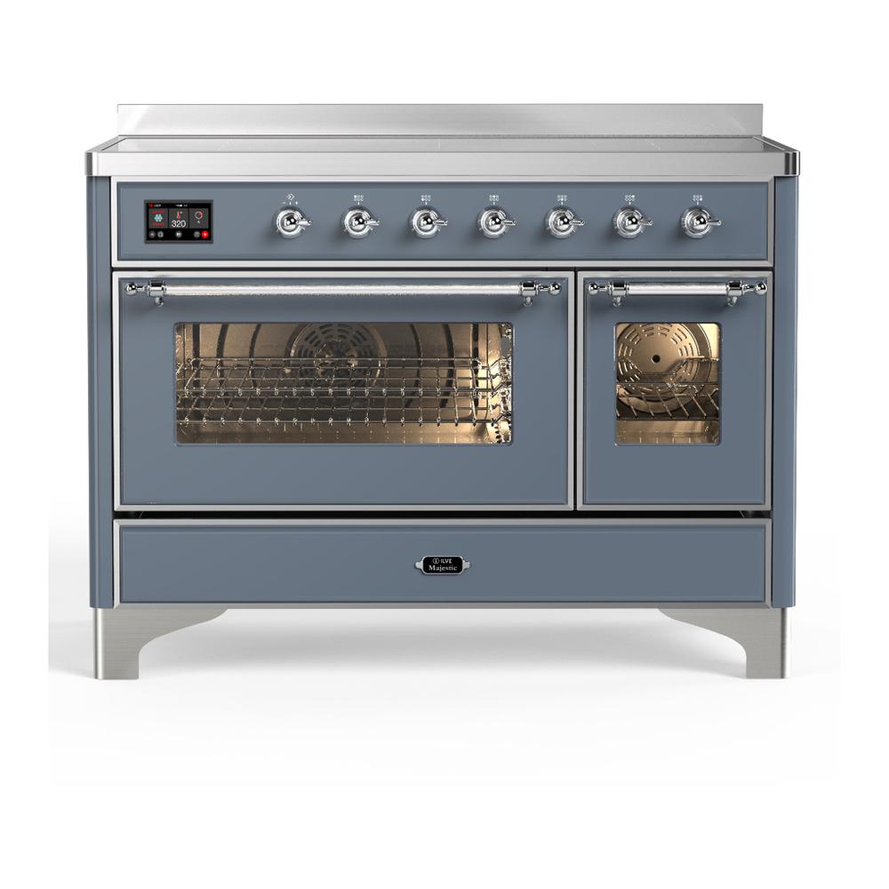 ILVE UMIB48NR3BGC Majestic III 48 inch Induction Range with 6 Elements, 5.02 cu. ft. Total Oven Capacity (Triple Glass Door, Blue Grey, Chrome)