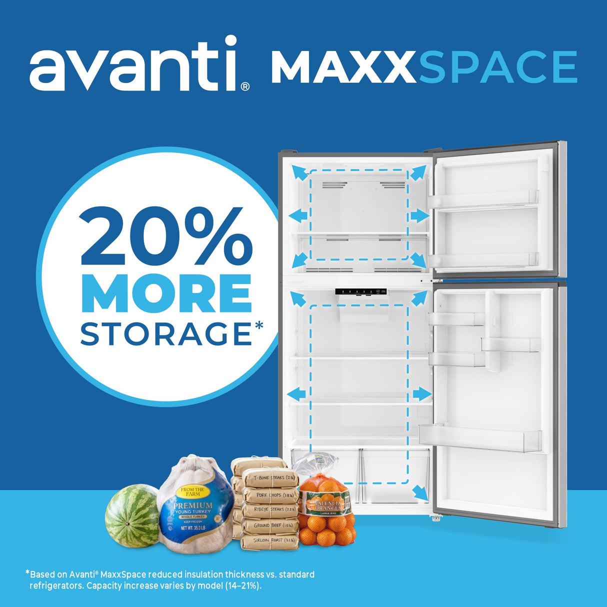 Avanti MaxxSpace Insulation™ Technology Garage-Ready Frost-Free Ice Maker-Ready Refrigerator, 21 cu. ft., ENERGY STAR, Stainless Steel Look (AVFF21DLJM0SS)