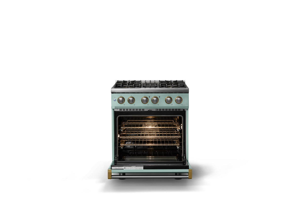 30"W. Dual Fuel Range (Finish: Splash, Trim: Polished Chrome, Fuel: Propane)
