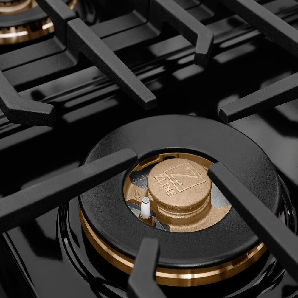 ZLINE Autograph Edition 48 in. 6.7 cu. ft. Paramount Dual Fuel Range with 8 Burner DuoPro? Cooktop and Dual Ovens in Black Stainless Steel and Champagne Bronze Accents (PSDRBZ-48-CB)