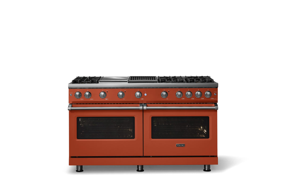 60"W. Sealed Burner Gas Range (Finish: Spiced Cider, Trim: Polished Chrome, Fuel: Natural Gas)