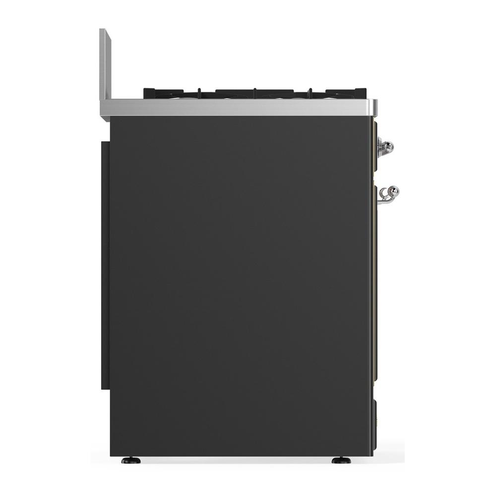 ILVE UM30NR3MGCLP Majestic III 30 inch Dual Fuel Range with 5 Black Brass Burners, Dual Function Burner up to 25,000 BTU (Liquid Propane, Triple Glass Door, Graphite Matte, Chrome)