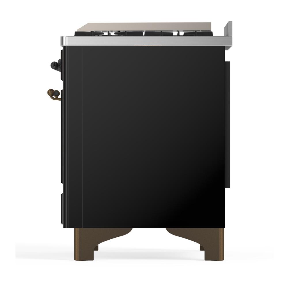 ILVE UMD40FQNR3BKB Majestic III 40 inch Dual Fuel Range with 6 Burners and Griddle, Dual Function Burner up to 25,000 BTU (Natural Gas, Solid Door, Glossy Black, Burnished)