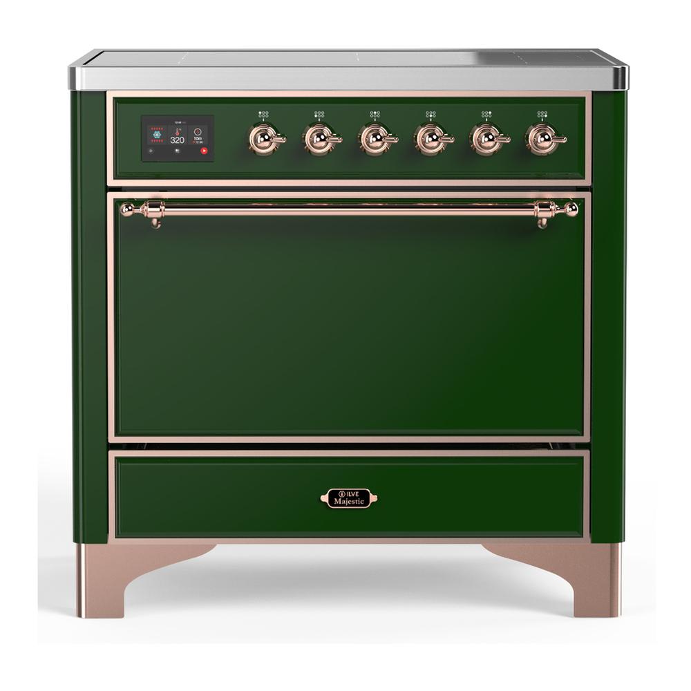 ILVE UMIB36QNR3EGP Majestic III 36 inch Induction Range with 6 Elements, 3.5 cu. ft. Total Oven Capacity (Solid Door, Emerald Green, Copper)