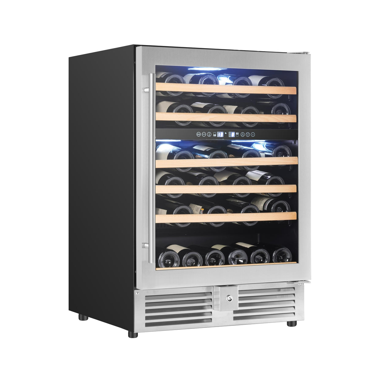 Avanti Dual-Zone Wine Cooler, 49 Bottle Capacity, in Stainless Steel with Wood Accent Shelving (WCR496DS)