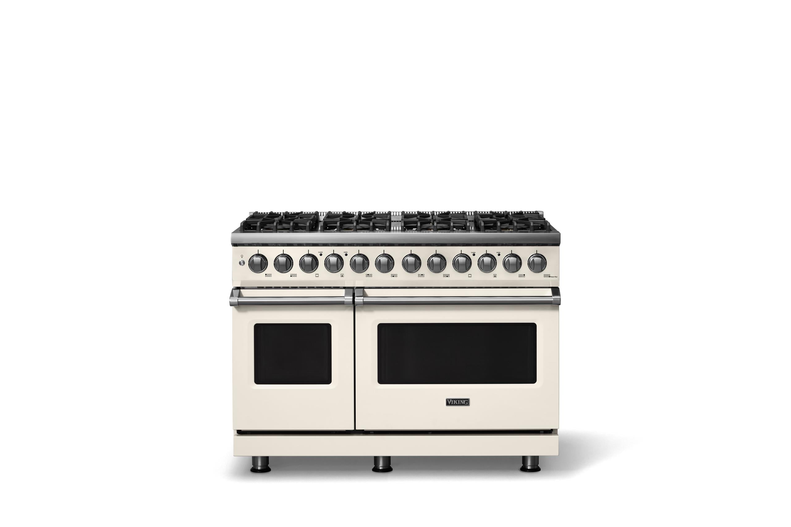 48"W. Dual Fuel Range (Burner: 8b, Finish: Pure White, Trim: Polished Chrome, Fuel: Natural Gas)
