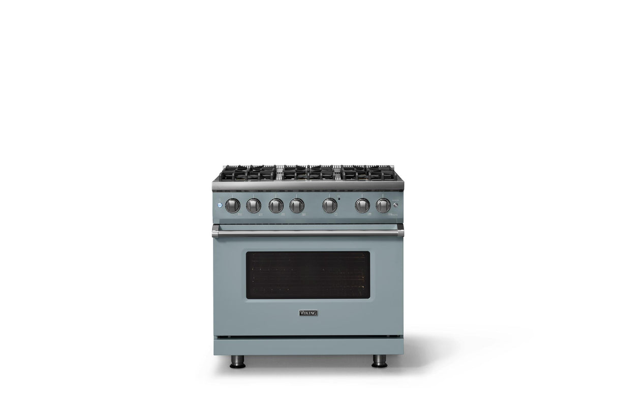 36"W. Sealed Burner Gas Range (Burner: 6b, Finish: November Sky, Trim: Polished Chrome, Fuel: Natural Gas)