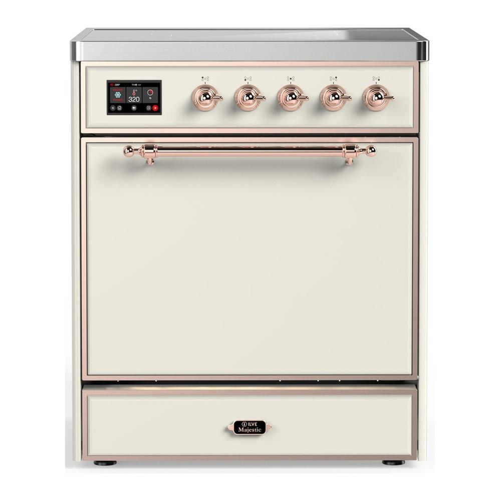 ILVE UMIB30QNR3AWP Majestic III 30 inch Induction Range with 4 Elements, 4 cu. ft. Oven Capacity (Solid Door, Antique White, Copper)
