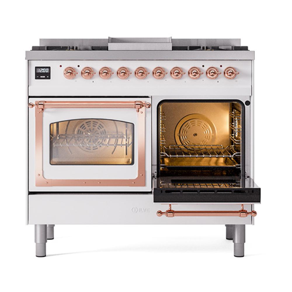 ILVE UND40FNMPWHP Nostalgie II Noblesse 40 inch Dual Fuel Range (Natural Gas, Triple Glass Door, White, Copper)