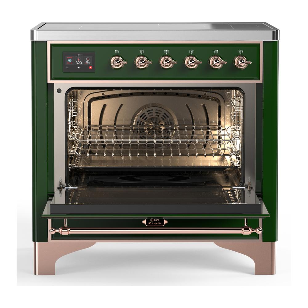 ILVE UMIB36NR3EGP Majestic III 36 inch Induction Range with 6 Elements, 3.5 cu. ft. Total Oven Capacity (Triple Glass Door, Emerald Green, Copper)