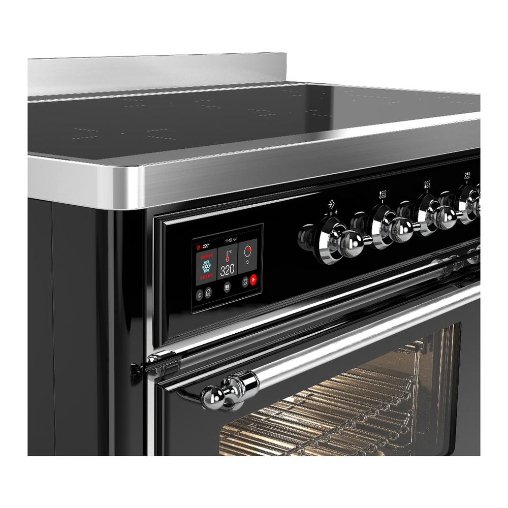 ILVE UMIB48NR3BKC Majestic III 48 inch Induction Range with 6 Elements, 5.02 cu. ft. Total Oven Capacity (Triple Glass Door, Glossy Black, Chrome)