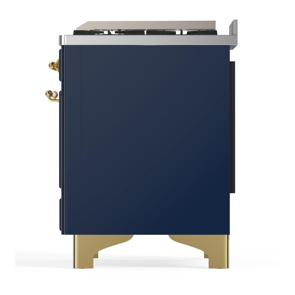 ILVE UM60FNR3MBG Majestic III 60 inch Dual Fuel Range with 9 Burners and Griddle, Dual Function Burner up to 25,000 BTU (Natural Gas, Triple Glass Door, Midnight Blue, Brass)