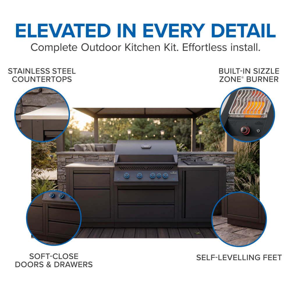 OASIS Outdoor Kitchen Kit, Built-in 700 Series 32 with Stainless Steel Countertops , Natural Gas, Matte/Matt Black
