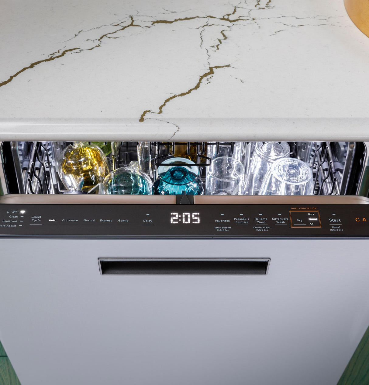 Café™ CustomFit ENERGY STAR Stainless Interior Smart Dishwasher with Ultra Wash Top Rack and LED Lights, 39 dBA in Platinum Glass