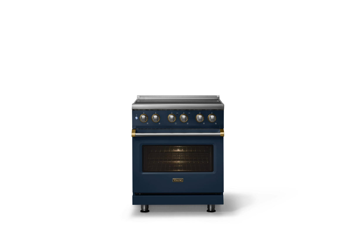 30"W. Induction Range (Finish: Slate Blue, Trim: Brushed Brass)