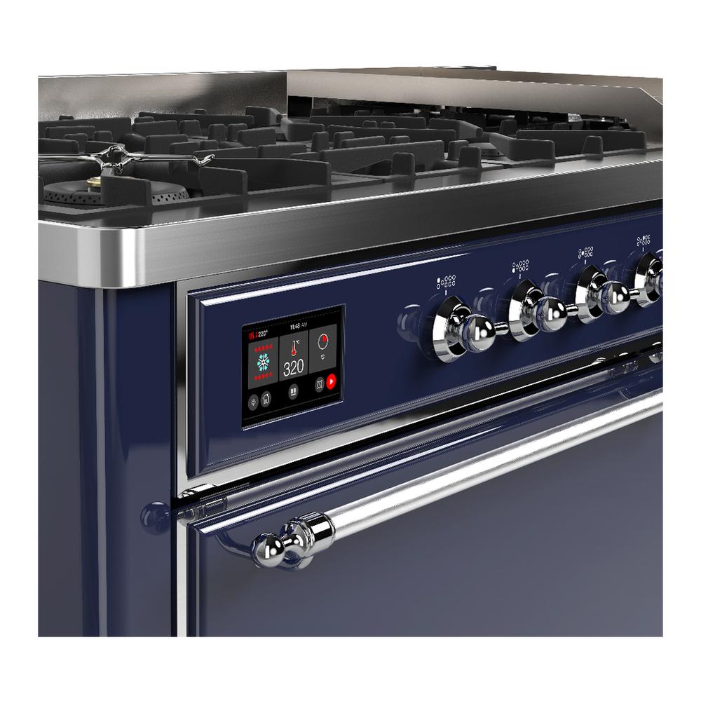 ILVE UM60FQNR3MBC Majestic III 60 inch Dual Fuel Range with 9 Burners and Griddle, Dual Function Burner up to 25,000 BTU (Natural Gas, Solid Door, Midnight Blue, Chrome)