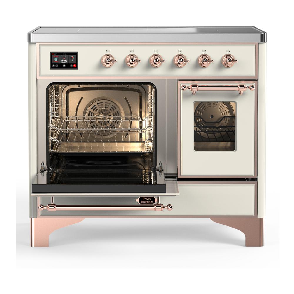 ILVE UMDIB40NR3AWP Majestic III 40 inch Induction Range with 6 Elements, 3.82 cu. ft. Total Oven Capacity (Triple Glass Door, Antique White, Copper)