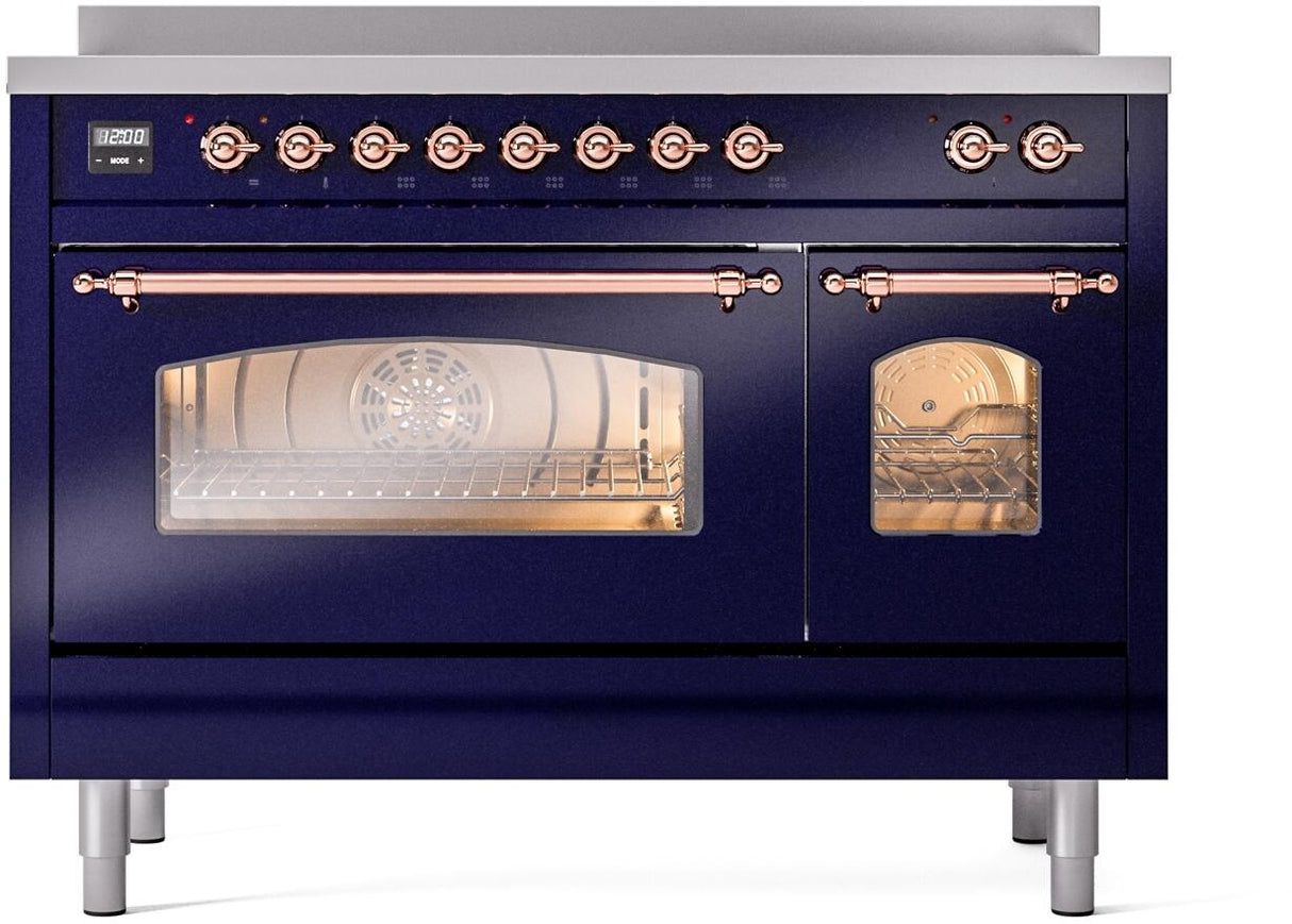 Nostalgie II 48 Inch Electric Freestanding Range in Blue with Copper Trim
