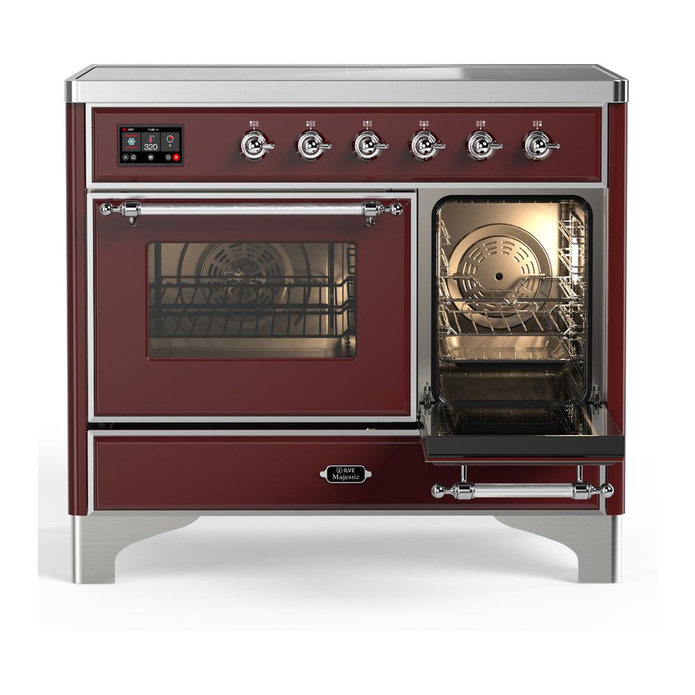 ILVE UMDIB40NR3BUC Majestic III 40 inch Induction Range with 6 Elements, 3.82 cu. ft. Total Oven Capacity (Triple Glass Door, Burgundy, Chrome)