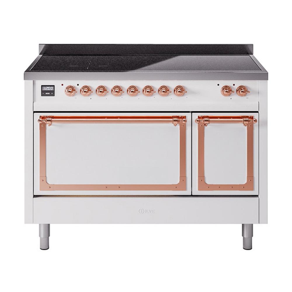 ILVE UNI486QNMPWHP Nostalgie II Noblesse 48 inch Induction Range (Solid Door, White, Copper)