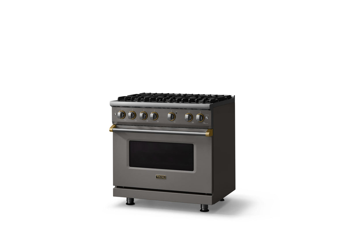 36"W. Sealed Burner Gas Range (Burner: 6b, Finish: Damascus Gray, Trim: Polished Chrome, Fuel: Propane)