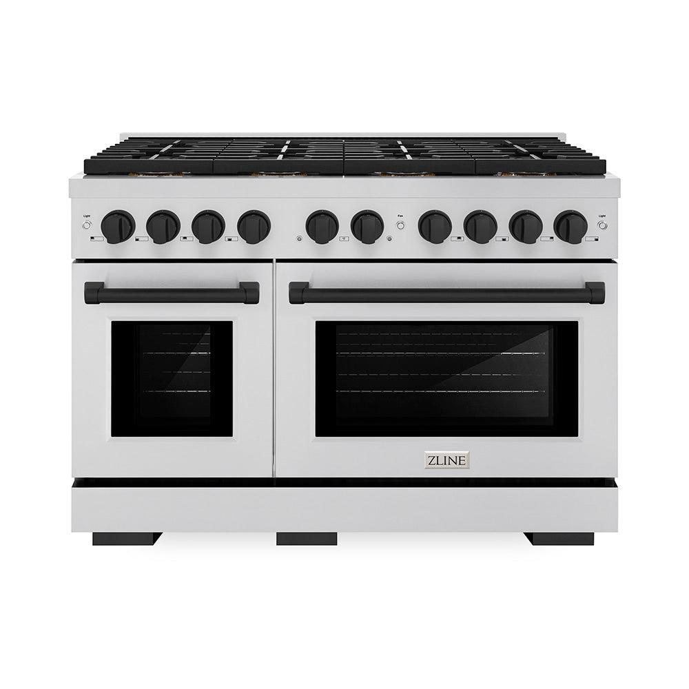 ZLINE Autograph Edition 48 in. 6.7 cu. ft. Paramount Dual Fuel Range with 8 Burner DuoPro? Cooktop and Dual Ovens in Stainless Steel and Matte Black Accents (PSDRZ-48-MB)