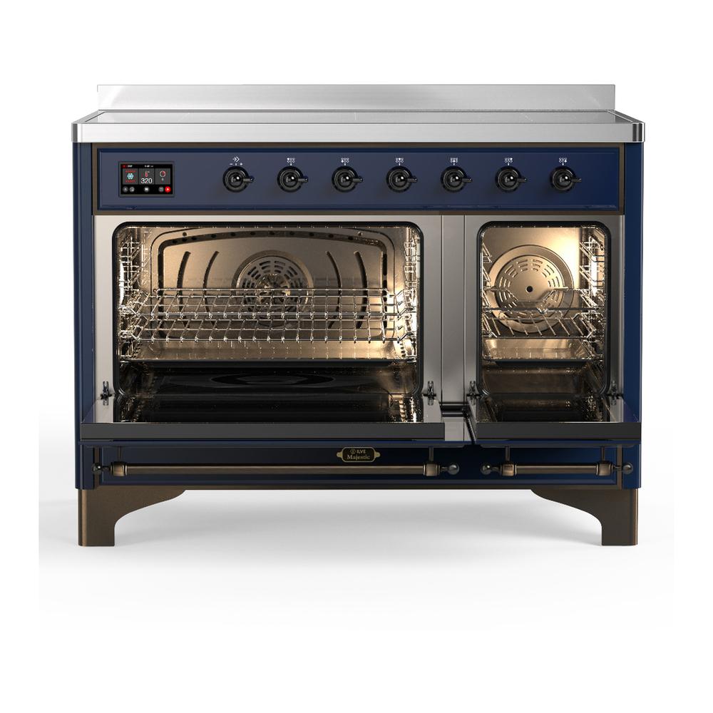 ILVE UMIB48QNR3MBB Majestic III 48 inch Induction Range with 6 Elements, 5.02 cu. ft. Total Oven Capacity (Solid Door, Midnight Blue, Burnished)