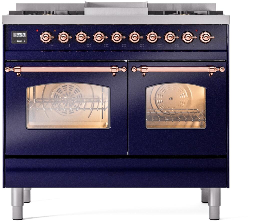 Nostalgie II 40 Inch Dual Fuel Liquid Propane Freestanding Range in Blue with Copper Trim